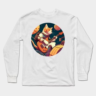 Alone Cool Cat Play Guitar Bass - Cat Lover Long Sleeve T-Shirt